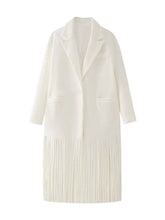Aurohaya Women’s Long Wool Coat with Fringe Buttons Oversized Elegant Winter Jacket